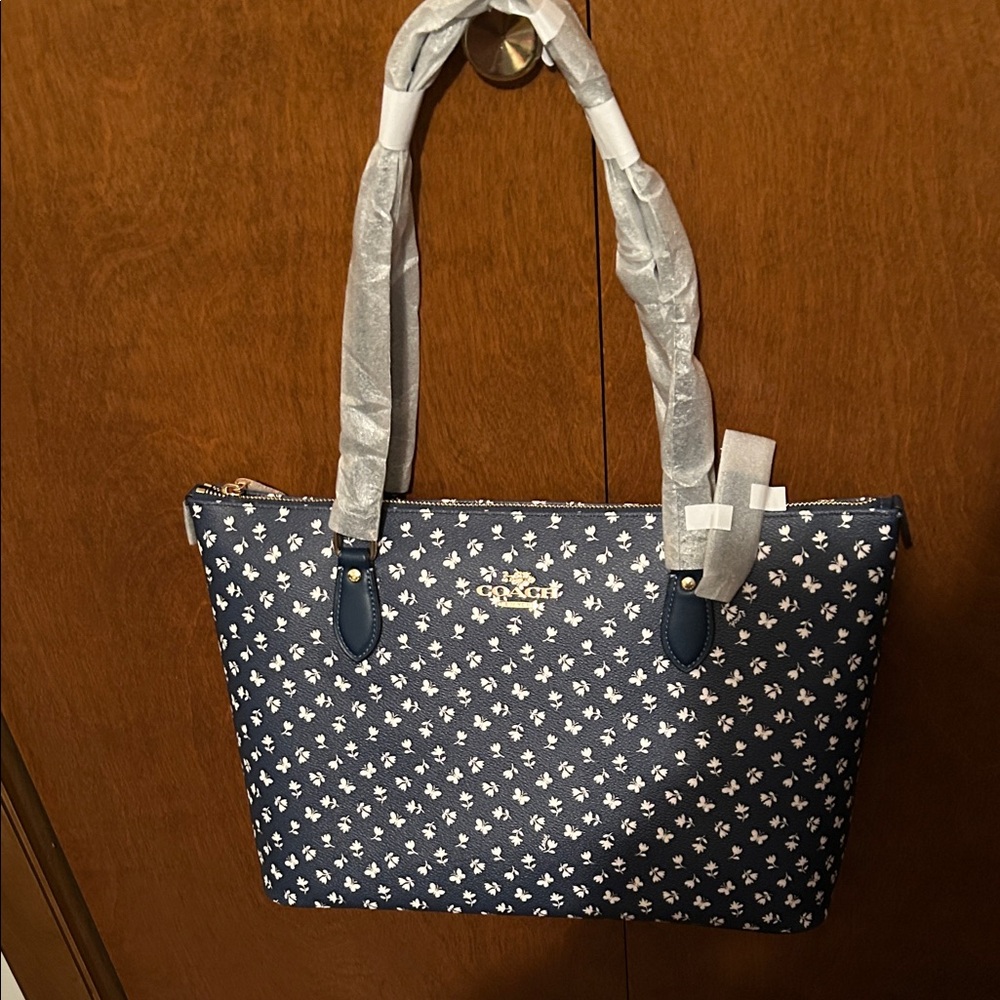 Coach Dark Blue Floral Tote Bag